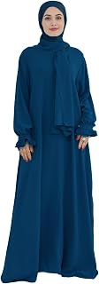 Abaya Muslim Dress Women Prayer Dress Long Sleeve Loose Maxi Modest Islamic Clothes with Hijab Scarf