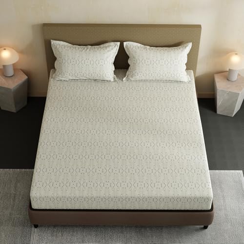 Image of Layers 100% Cotton Bedsheet for Double Size Bed | Lumina Floret Collection | 144 TC Soft & Breathable | Printed with 2 Pillow Covers | Wrinkle Free & Colorfast | 3 Piece Bedding Set - White