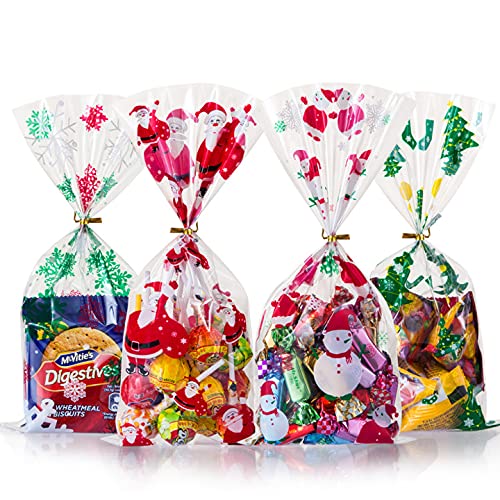 GWHOLE 200 Unids Bolsa de Dulces Navidad con Cuerda, Bolsa de Caramelo Galleta Chocolate Bolsa de Regalo Temática de Navidad Cover