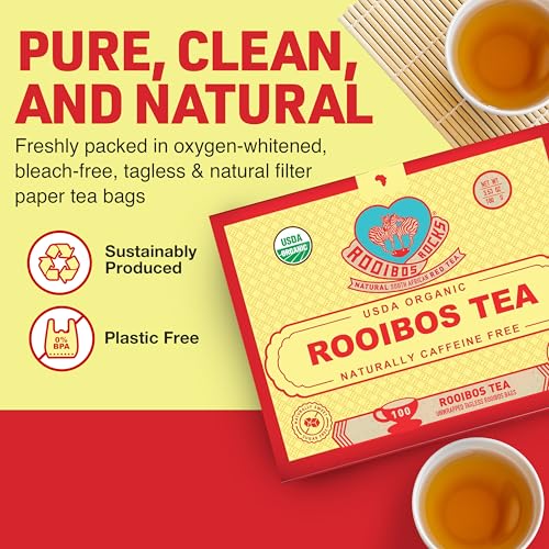 image for ROOIBOS ROCKS Organic Red Rooibos Tea Bags 100 Count - Naturally Sweet