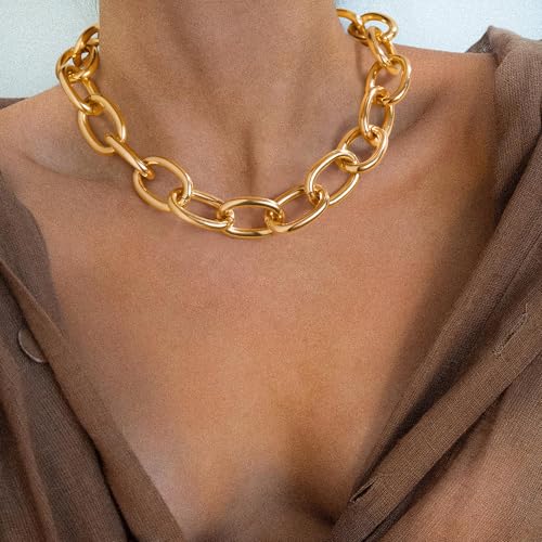 M MOOHAM Chunky Gold Choker Necklace for Women, 14K Gold Plated Thick Teardrop Beaded Ball Paperclip Snake Chain Necklaces for Women Bold Statement Collar Necklaces Trendy Jewelry Gifts for Women4