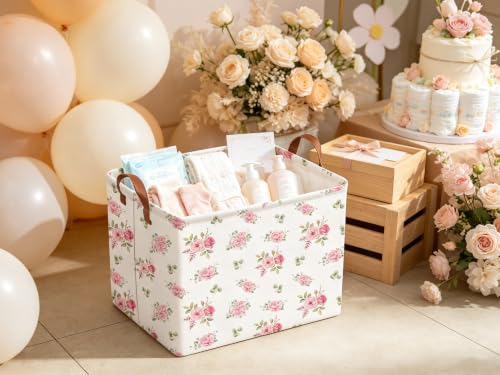 Image of Rectangular Rose Pink Flower Basket for Girls,Waterproof collapsible basket for girls,Gift Baskets(Pink Rose)