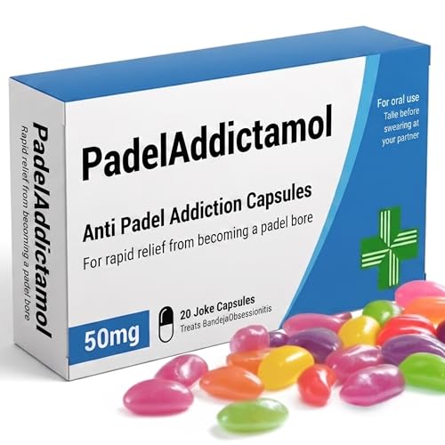 KadoBox | PadelAddictamol - Funny Joke Pill Box | Jelly Bean Sweets (50g) | Funny Gifts for Men and Women Who Love Padel Quirky Gifts Fathers Day and Retirement Gift Idea