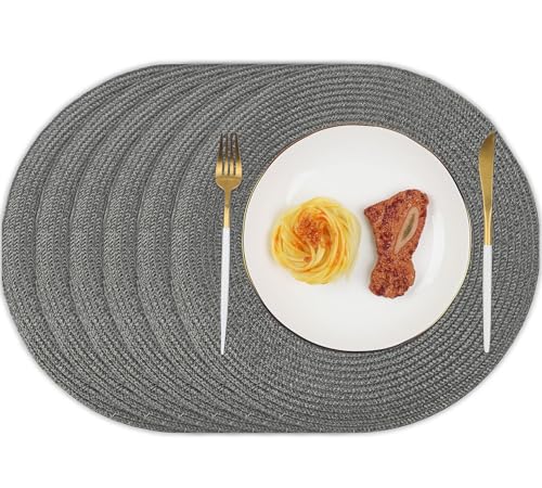 Homcomodar Tischsets Rund 6PCS Schwarz Platzsets Abwaschbar 34cm Platzdeckchen Hitzebeständigem Tisch Tischsets für Küche Abendessen(Dunkelgrau)