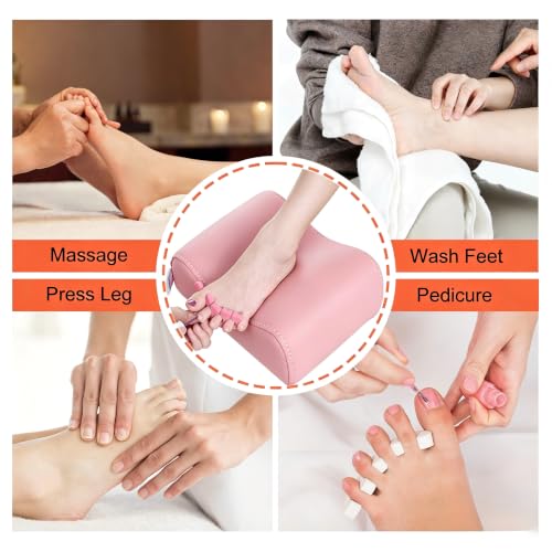 Image of Pedicure Manicure Footrest & Pedicure Stand, Manicure Nail Care Tool, Height Adjustable with Soft Cushion, Non-Slip for Salon, Spa, Home Use, Pink
