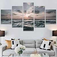 SIGNWIN 5 Panel Canvas Wall Art Modern Art Coastal Colorful Multicolor Photography Romantics Sunset for Home Decorations Ready to Hang - 60