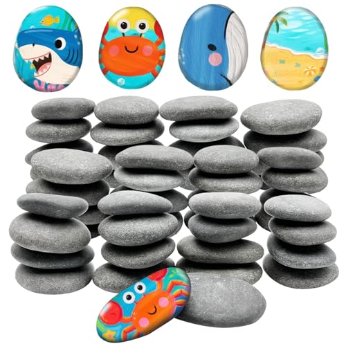 ReePlan 50PCS Rocks for Painting, 2-3 Inches Natural Smooth River Rocks for Painting, Flat Stones for Crafts and Decorations, Kindness Stones for DIY Arts(50)