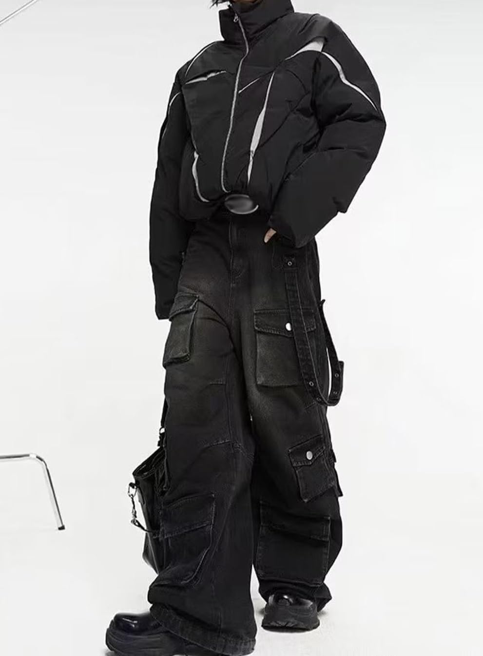 POHADON Baggy Cargo Pants for Women Loose Fit Straight Wide Leg Denim Jeans Pants Y2k Emo Clothes Hip Hop Streetwear - Image 4