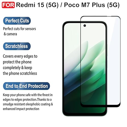Image of CEDO Tempered Glass for Redmi 15 (5G) / Poco M7 Plus (5G) | Screen Protector Full HD Quality Tempered Glass Anti-Scratch Edge to Edge Coverage with Easy Installation Kit (Black)