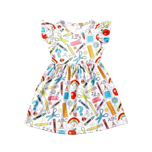 Toddler Girl Dress Back to School Pencil School Bus Print Dress Summer Outfits 3-8T