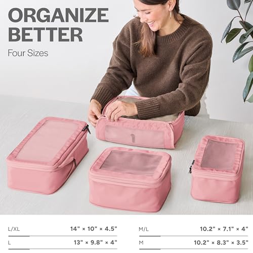 Image of Aerotrunk Compression Packing Cubes for Travel - Luggage Organizer Bags - Double Zipper Packing Cubes for Suitcases (4-Pack, Rose)