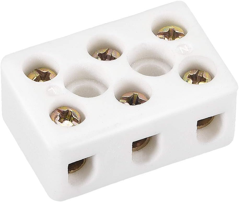 CanvasGT 3 Way Ceramics Terminal Blocks High Temp Porcelain Ceramic Connectors for Electric Wire Cable - 2pcs (6A-6mm)