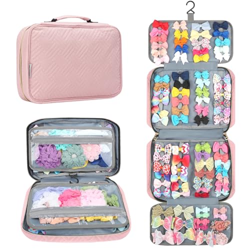 Image of MICOM Hanging Hair Accessories Storage Bag for Girls, Hair Bow Organizer | Hair Accessories Storage Carrying Case for Display Hair Clips, Headbands, Scrunchies, Hair Ties Holder with Hook
