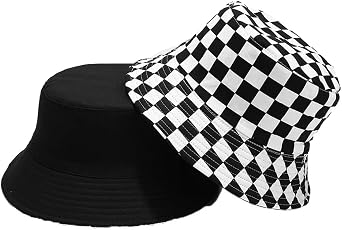 Cotton Checkered Bucket Hat Summer Fashion Fisherman Beach Sun Hats for Women and Men