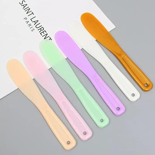 6Pcs Large Plastic Cosmetic Spatula Candy Color Reusable Cosmetic Mask Mixing Spoon Scoops Spatulas Stick Applicator Beauty Spa Makeup Tools for Facial Skin Care DIY Mask Mixing Sampling Tool