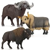 Totsmile 3PCS 6" Large Buffalo Bull Toys, Wild Animal Cow Figure Toy for Kids, North American Bison & African Buffalo, Yak, Educational Toy for Boys Girls, Cake Decoration Birthday Gifts Party Favors