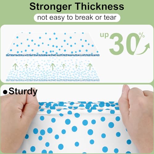 Image of Smiry Plastic Table Cloth Disposable 3 Pack, 54 x 108 Inch Rectangle Waterproof Tablecloth, Printed Gold Table Runner Style for Birthday Weeding, Party Decorations, Leakproof & Sturdy, White and Aqua