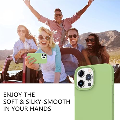 Image of Elzzi Liquid Silicone Gel Rubber Microfiber Candy Non-Slip Full Body Protective Shockproof Phone Back Cover Compatible for iPhone 13 Pro 2021 (Matcha Green, 6.1 Inch)