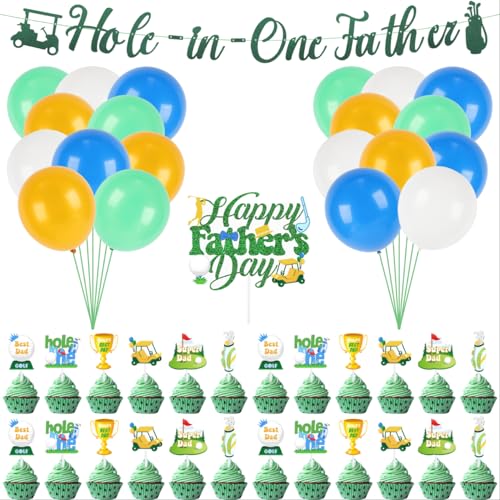 Happy Fathers Day Decorations, Golf Theme Happy Father's Day Party Supplies Including Banners, Latex Balloons, Cake Toppers