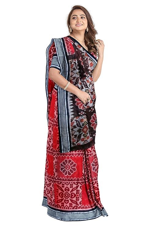 Image of Ikat Women's Cotton Saree, Handmade Pure Cotton Khandua Saree, Ikkat Orissa Traditional Handloom Saree without Blouse