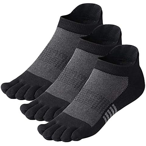 Men's Toe Socks Cotton Five Finger Socks Low Cut Athletic Socks for Running 4 Pairs, Black/3 Pair, One size Cover