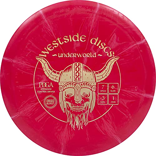 Westside Discs Origio Burst Underworld Fairway Driver | Understable Disc Golf Driver | Grippy Base Plastic w/Color Burst | Frisbee | 170g+ (Red)