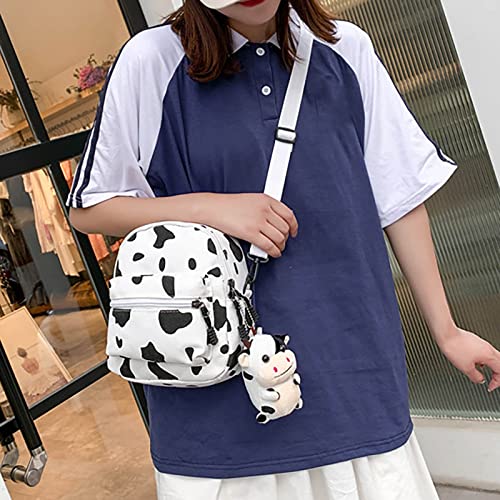Pmuybhf Backpacks For Kids Cow Pattern Backpack Cow Print Backpack Mini Canvas Daypack With Plush Cow Pendant For Bag Accessory Shoulder Bag For Girls #TOP4