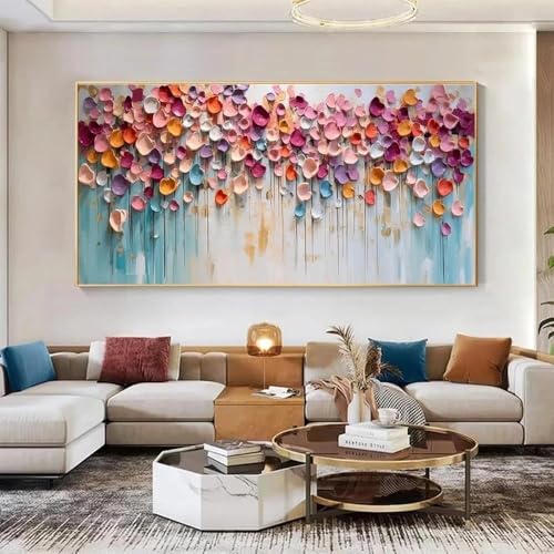 LIUYUYOUGO Tableau Decoration Murale Salon Tableau Moderne De Fleurs Peinture À L'Huile 3D Colorée Entièrement Peinte À La Main Sur Toile Sans Cadre...