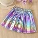 Holographic Metallic Skater Skirt for Girls High Waisted Summer Shiny Flared A-Line Mini Skort for 4-15 Years