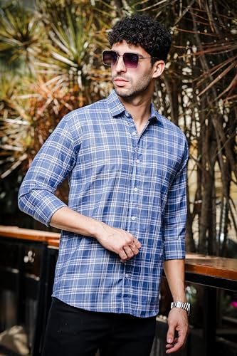 IndoPrimo Men's Regular Fit Cotton Super Checks Casual Shirt for