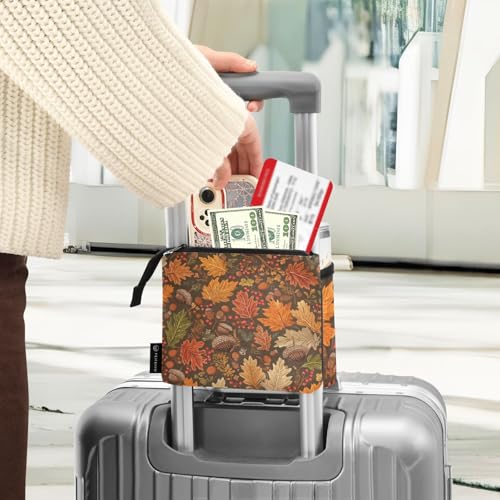 Image of Luggage Cup Holder for Suitcases Free Hands Suitcase Cup Holder Travel Luggage Drink Holder Portable Luggage Cup Caddy Bag Carrier with Handle Brown Maple Leaves Acorns Berries Branches
