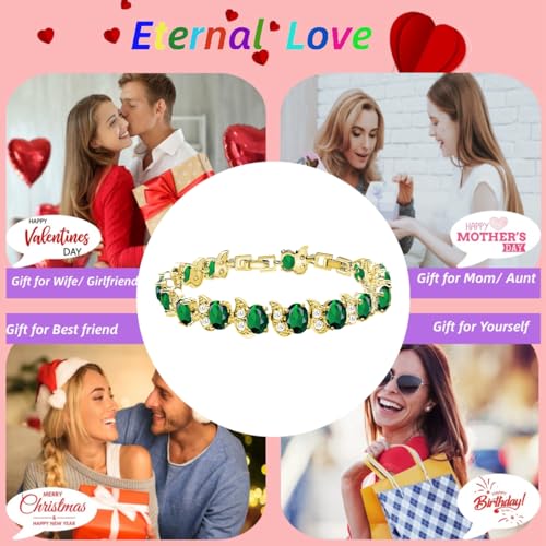 Image of LMXXVJ Fashion Tennis Bracelet Created Emerald White Gold Plated Charm Bracelet Gifts Jewelry for Women