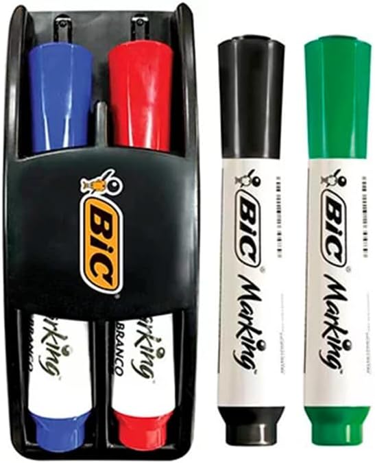 Kit 4 Marcadores de Quadro Branco BIC Marking Cores Clássicas + 1 Apagador, Ponta Resistente, Apaga Fácil, 970929 Kit 4 Marcadores de Quadro Branco BIC Marking Cores Clássicas + 1 Apagador, Ponta Resistente, Apaga Fácil, 970929