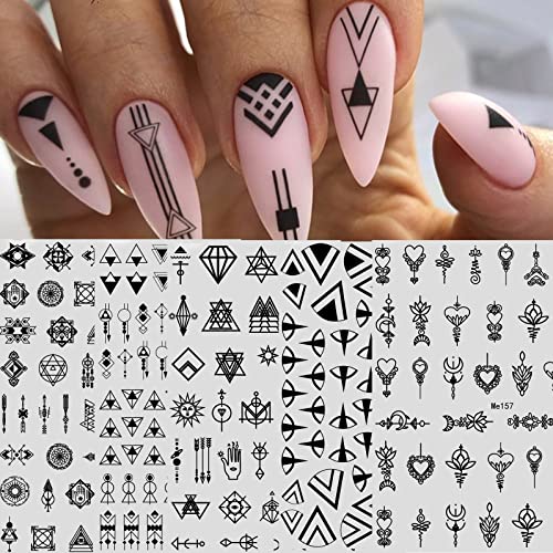 11 Blatt Nagelsticker Schwarz-Weiß-Geometrie Nagelaufkleber Selbstklebend Minimalistische Mitte des Jahrhunderts Nail Art Sticker Dekoration Nageldesign Zubehör Cover
