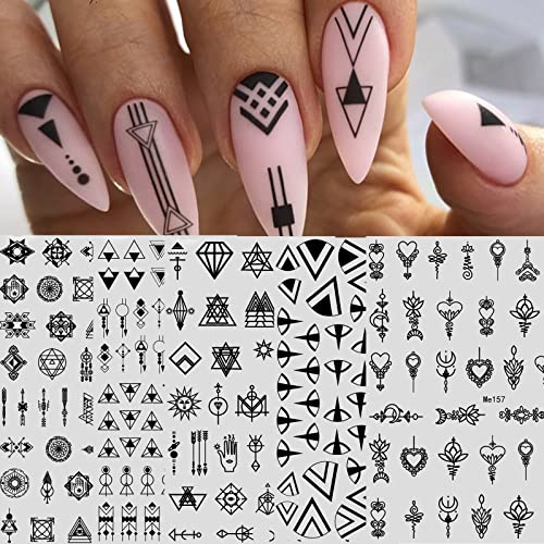 11 Sheets Black and White Geometric Nail Art Stickers Decals Self-Adhesive Minimalist Mid Century Design Manicure Tips Nail Decoration for Women Men