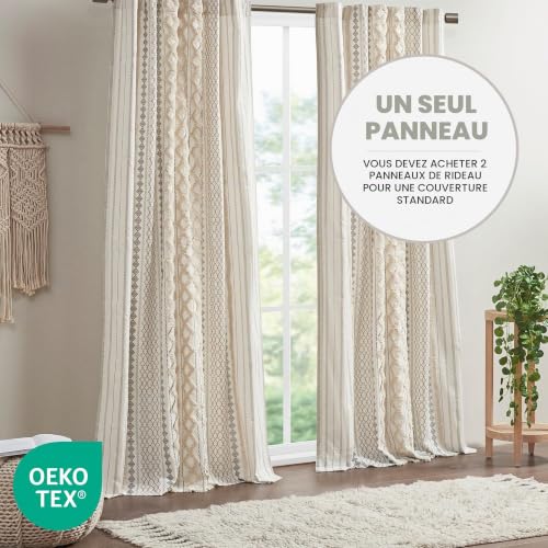 Rideau ivoire en coton chenille touffeté géométrique pour décoration salon