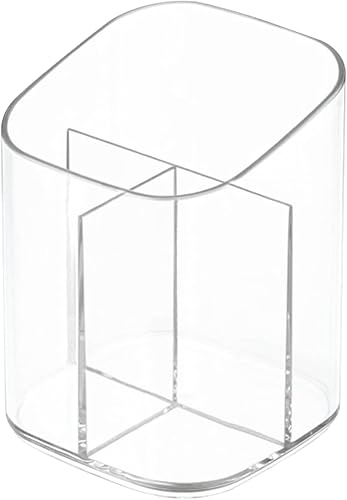 Acrílico transparente 3 ranuras soporte para lápices para escritorio, organizador de almacenamiento de brochas de maquillaje de escritorio, soporte