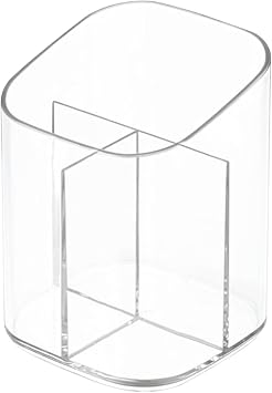 Newkita Acrylic Clear 3 Slots Pencil Pen Holder for Desk, Desktop Makeup Brush Storage Organizer Pen Cup Stand for Office School Home