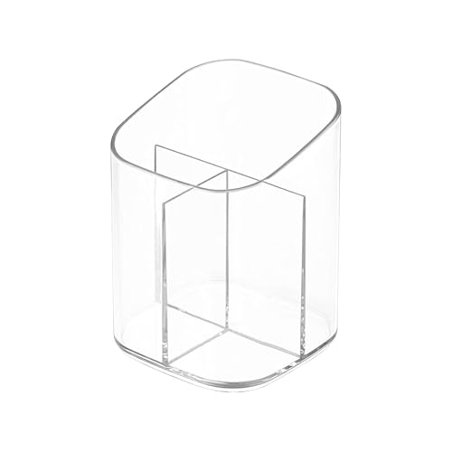 Acrylic Clear 3 Slots Pencil Pen Holder for Desk, Desktop Makeup Brush Storage Organizer Pen Cup Stand for Office School Home