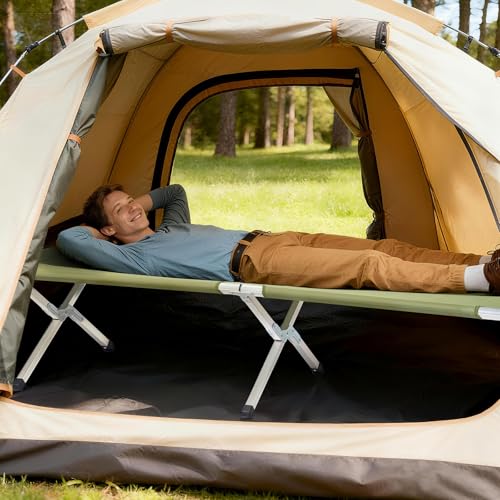 Image of Portable Folding Camping Cot,Lightweight Camping Cots for Adults,Folding Tent Camp Cot Bed,Indoor Outdoor Travel Sleeping Cots,with Carrying Bag,for Patio Hiking Picnic Beach Fishing (Army Green)