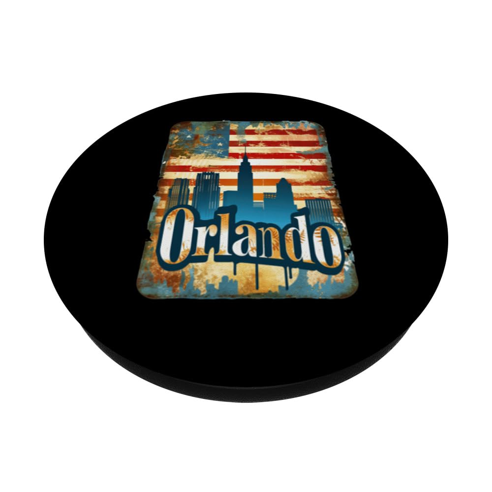 Orlando Vintage American Flag Souvenir Travel Vacation PopSockets Swappable PopGrip, Black - Image 2