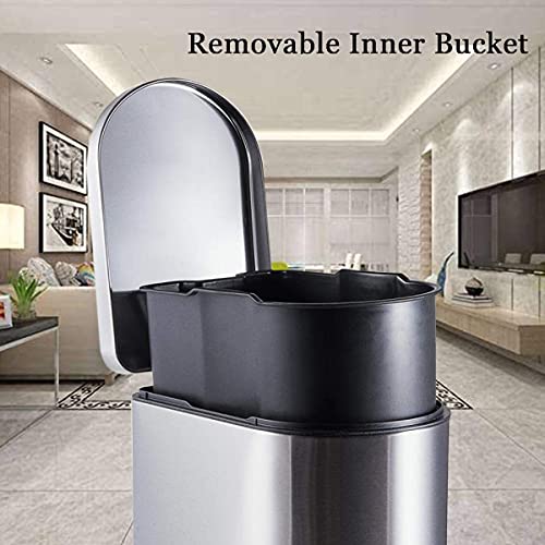 Cltec 10L/2.6Gal Stainless Steel Trash Can With Lid Soft Close, Removable Inner Waste Basket, Rectangular Small Garbage Can For Bathroom Bedroom Office, Slim Step Trash Bin, Anti-Fingerprint Finish #TOP3