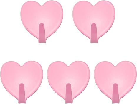 5PCS 40x45mm Stainless Steel Heart-Shaped Hook Heart Shaped Multifunctional Self Adhesive Door Hook Coat Hooks Wall Mounted Coat Rack Closet Hooks, Nordic Pink