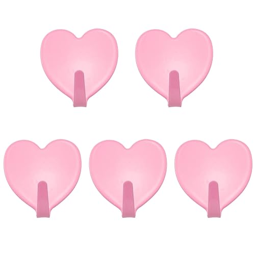 Lind Kitchen 5PCS 40x45mm Stainless Steel Heart-Shaped Hook Heart Shaped Multifunctional Self Adhesive Door Hook Coat Hooks Wall Mounted Coat Rack Closet Hooks, Nordic Pink - Nordic Pink