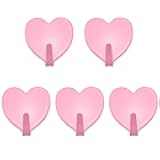 Lind Kitchen 5PCS 40x45mm Stainless Steel Heart-Shaped Hook Heart Shaped Multifunctional Self Adhesive Door Hook Coat Hooks Wall Mounted Coat Rack Closet Hooks, Nordic Pink