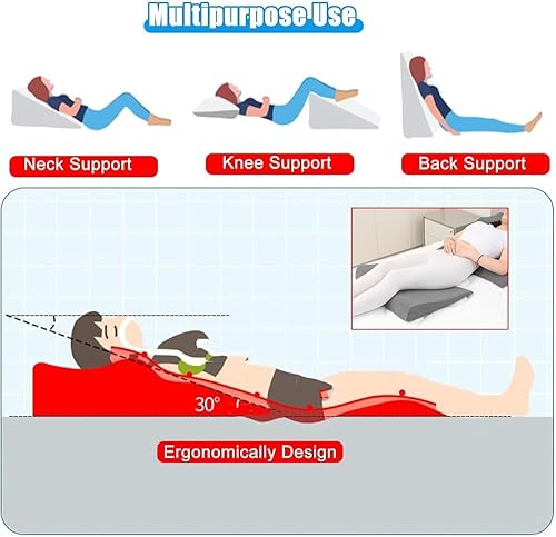 Miniatura 4 de Juego de 3 almohadas de cuña ajustables para cama  Inclinación de 30 para aliviar el dolor de espalda, anti-ronquidos y soporte de reflujo ácido