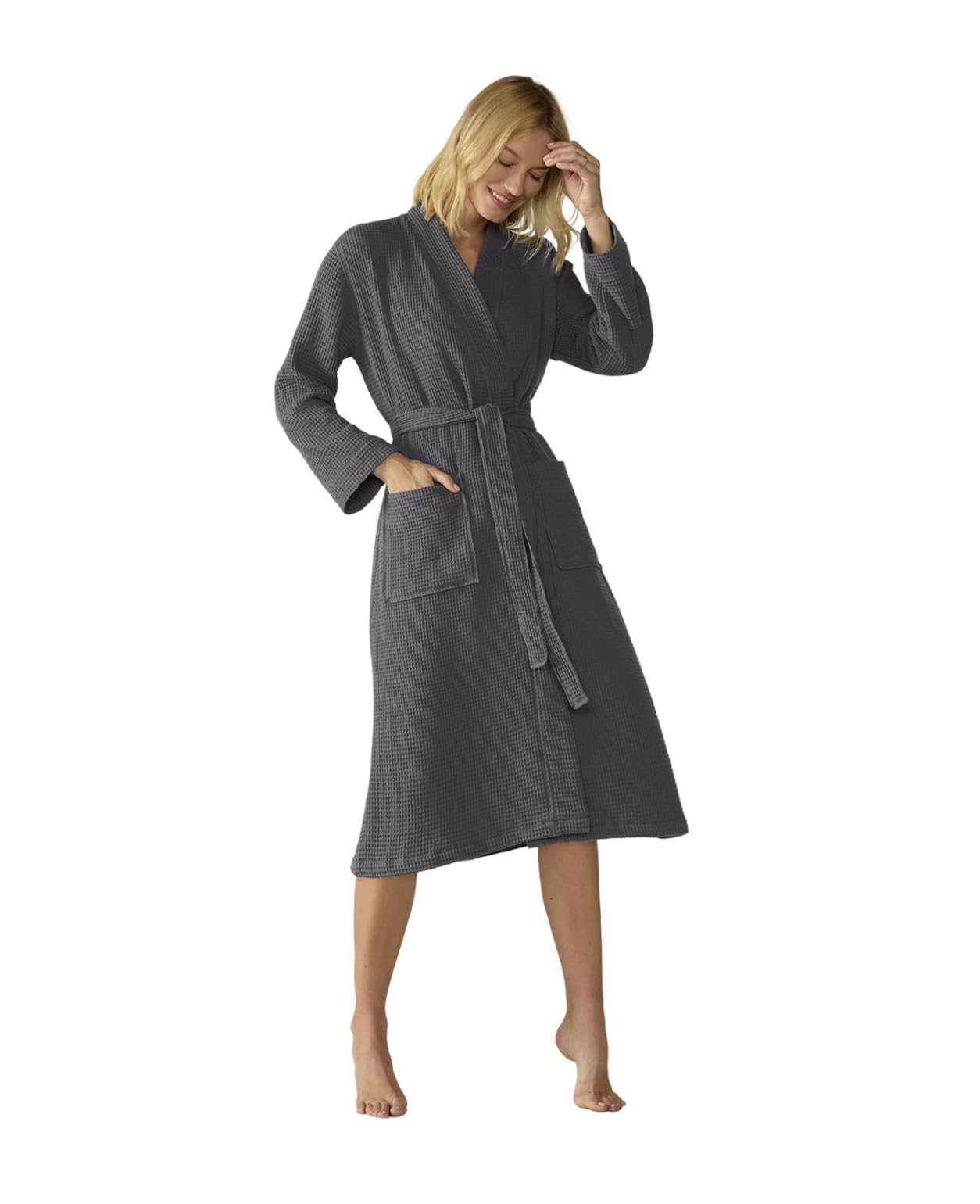 Coyuchi Unisex Organic Waffle Robe, Long Bathrobe, Cotton, Shadow, (L-XL)
