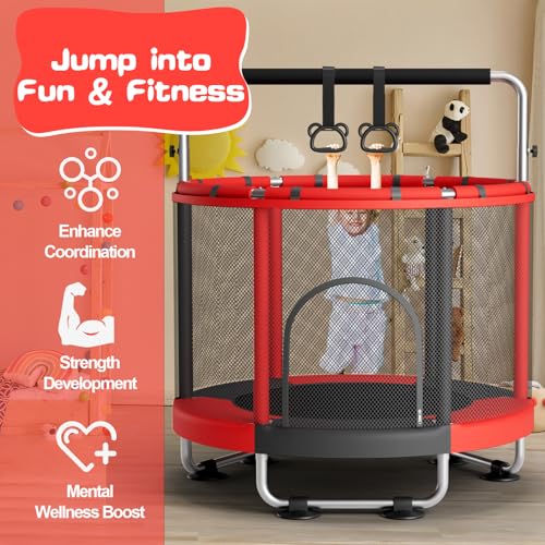 55" Trampoline for Kids with Enclosure, 440lbs Capacity Indoor & Outdoor Toddler Trampoline with Adjustable Gymnastics Bar & Toys, for Boys & Girls - Image 4