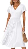 Women's Casual Summer Dress V Neck Short Sleeve Flowy Stretchy Comfort Fit for Daily Wear Work Midi Dresses