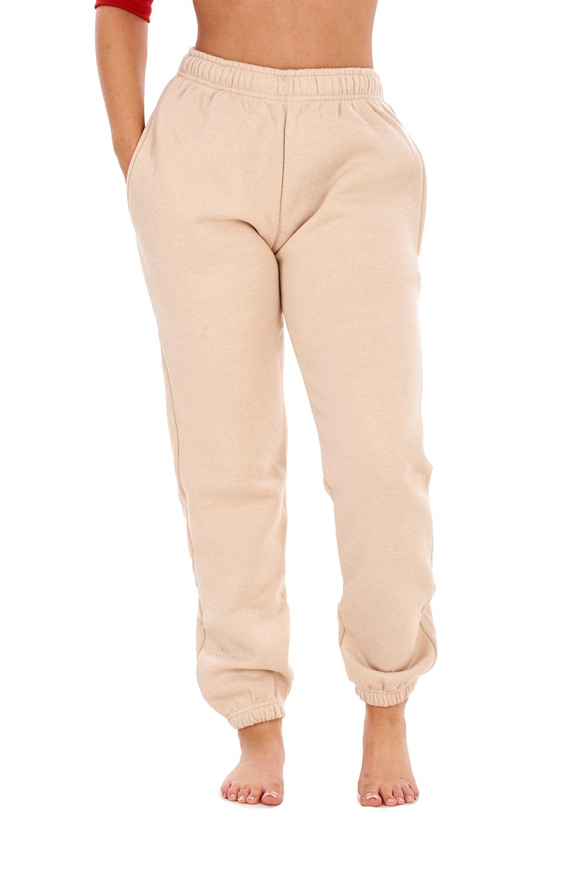 Malay Women's Peach Basic Fleece Joggers Regular Tracksuit Bottom Cuffed Ankle Cotton Blend